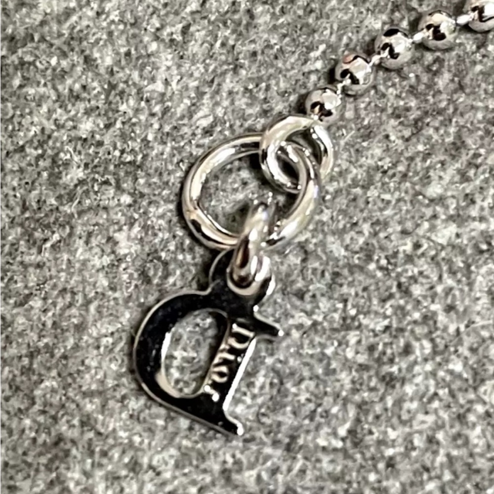 CHRISTIAN DIOR Bracelet Oblique Domino Logo Double Charm Silver Pink + Pouch Bag - Picture 6 of 8